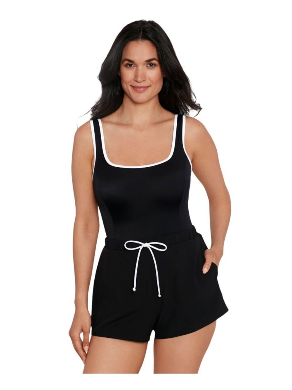 NWT Mimi Flamingo Swimsuit with Drawstring Swim Shorts Black / White 14